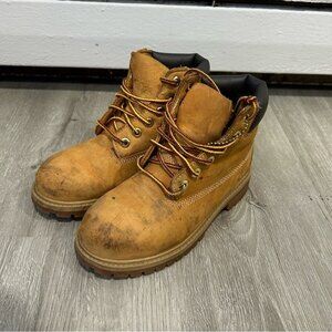 Timberland Boys Youth Leather Tan Lace-Up Heavy Duty Boots Kids Size 13.5